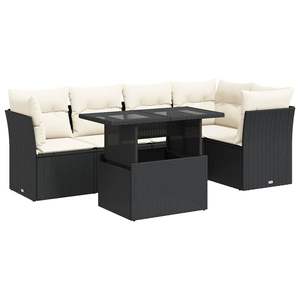 Black Pe <b>Rattan</b> Garden <b>Sofa</b> Set 6 Seater Adjustable Armrest Outdoor Furniture Contemporary Design Garden Set - Product Image 2