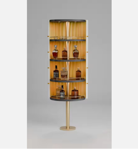 Axis Solid Wood <b>Bar</b> Cabinet Custom Spinning Modern Home <b>Bar</b> Unit with Stainless Steel Handles 5 Plus Compartments - Product Image 3