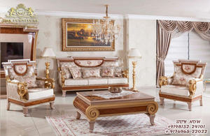 Maharaja ชุดเฟอร์นิเจอร์ห้องนั่งเล่นแกะสลักคู่,ชุดโซฟาห้องนั่งเล่นไม้คลาสสิกมหาราชาแกะสลักแบบราชหนัก - Product Image 5