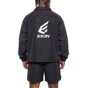 <b>Men's</b> Black 2-Piece Nylon Solid Windbreaker <b>Jacket</b> Shorts Set Drawstring Stand Collar-<b>Summer</b> Athletic Sportswear 2025 EKIN Logo - Product Image 4