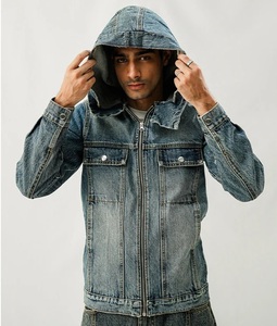 OEM Custom Logo Denim Jeans Winter Hoodie Zipper Up <b>Jacket</b> <b>Pullover</b> Hooded For Men Blank Fall Heavy Jeans Breathable <b>Rain</b> Hoodie - Product Image 2