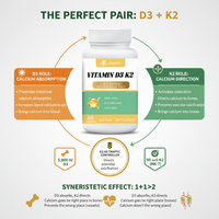 Capsules de vitamine D3 végétaliennes K2 MK-7, complément pour l'absorption du calcium, soutien de la densité osseuse et du système immunitaire (OEM/ODM)