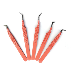 Handmade <b>Titanium</b> Stainless Steel Eyelash Tweezers New Arrival Peach <b>Powder</b> Coating Black Tip Custom Label Hand Tested - Product Image 4