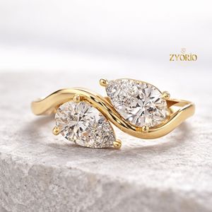 Luxury Pear Cut Toi Et Moi <b>Ring</b> 10K Gold Lab Grown Diamond <b>Open</b> Design Engagement <b>Ring</b> for Women - Product Image 1