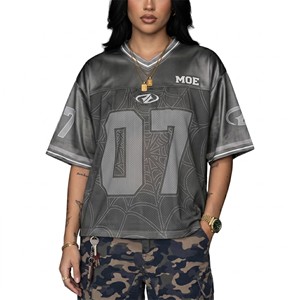 Jersey de Fútbol Americano Personalizado con Diseño de Telaraña, para Hombre, Talla Grande, Gris, Malla, Estilo Cyber Rockstar, Hip Hop, Streetwear, Y2K, Deportivo, ODM - Product Image 1