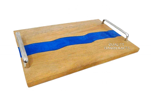 Ensemble de plateaux d'art en résine bleue unique Plateau de service de rivière artisanal de 4 pièces avec bois époxy Artisanat de haute qualité - Product Image 2