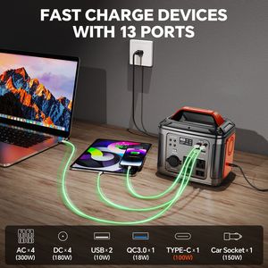 Stazione di Alimentazione Portatile 300W con Pannello Solare 60W, Batteria al Litio 80000mAh, Uscita AC 1800W, Ricarica Solare 500W per Generatore da Campeggio - Product Image 4