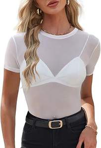 Breathable Women's Mesh Cover up See Through Fishnet T-Shirt Crop <b>Top</b> Hip Hop Skinny Fit Yoga Wear Summer Mesh T-shirts Hot Sale - Product Image 3