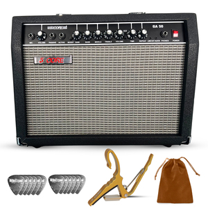 Amplificador de Guitarra Estéreo Digital de 5 Canales y 50W con Altavoz Integrado de 8 Pulgadas, Entrada de Micrófono Portátil, Panel de Control, Construcción de Metal/Plástico - Product Image 1