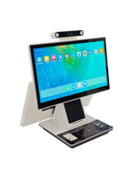 Terminal POS All-in-One Layar Ganda Desktop Pembaca Barcode Pengenal Sidik Jari Pencatat Pengunjung Model Berdiri Android