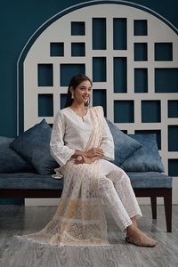 Twinfeet Women's Premium Rayon Traditional <b>Chikankari</b> Embroidery Straight Kurti with Pant & Dupatta for Party Occasions - Product Image 3