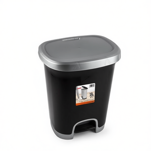 CUBO PEDAL 18L Cestino Nero con Coperchio Argento Design Flip-Top, Contenitore Funzionale per Rifiuti - Product Image 1