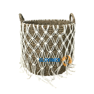 Panier de rangement rond multifonction en jonc de mer, écologique et rustique, pour le linge - Product Image 1