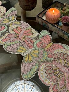 Embroidered Floral Table <b>Runner</b> Bohemian Butterfly Pink Yellow Pattern <b>Washable</b> Home Decor - Product Image 6