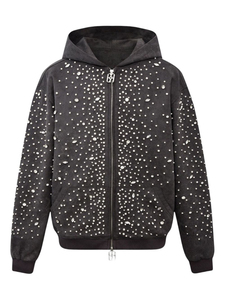 Vente en gros de sweats à capuche en coton 100% personnalisés, ornés de diamants et de perles, à carreaux, pour le printemps, l'automne et l'hiver - Product Image 4