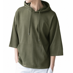 เสื้อฮู้ดดี้สีดำแบบหลวมสำหรับผู้ชาย แขน 3/4 ผ้าฝ้ายผสมโพลีเอสเตอร์ พิมพ์ลายลำลอง ไซส์ใหญ่ สำหรับฤดูร้อน ผลิตในบังกลาเทศ (OEM) - Product Image 1