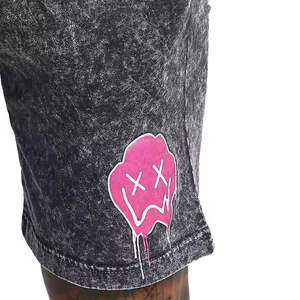 Wholesale 2 Piece Clothing Acid Washed Men's T-Shirts & Shorts <b>Sets</b> Summer Wear Customized Logo Printed T-Shirts <b>Set</b> - Product Image 3