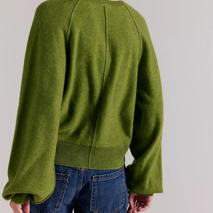 Lightweight Custom Henley Knitted Sweater Women Green Button Up Knit Sweater Full Sleeve Casual Autumn Solid Color 100% Acrylic - Product Image 2