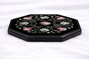 Black Marble Inlay Mother Pearl Floral Design Octagonal Handmade Modern Eco-Friendly Agra Heritage Coffee Table <b>Top</b> Home Decor - Product Image 2