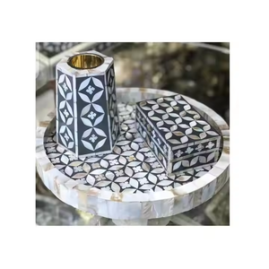 Quemador árabe de Oriente Medio hecho a mano con incienso de nácar, juego de bandeja para quemador de Bakhoor con decoración de Blossom Craft India. - Product Image 3