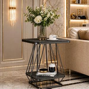 Modern <b>Square</b> Metal <b>Side</b> <b>Table</b> With Lower Shelf For Living Room Indoor Furniture Decoration - Product Image 2