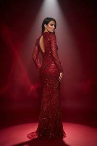 Robe de soirée sirène de luxe en sequins, richement ornée, à manches longues, pour occasions formelles, vêtements de fête, fabricant OEM - Product Image 2