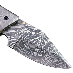 มีดทำมือคุณภาพสูงจากเหล็กดามัสกัส สำหรับกิจกรรมกลางแจ้ง ใบมีดแบบ Fixed Blade ด้ามไม้ พร้อมปลอกหนัง เหมาะสำหรับการล่าสัตว์ ตั้งแคมป์ เดินป่า และการผจญภัย - Product Image 2
