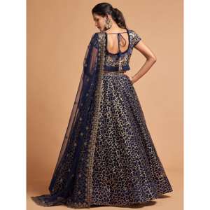 Robe de soirée en filet brodé de fil bleu marine Merveilleuse tenue de soirée Lehenga Choli - Product Image 2
