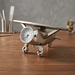 Aeroplane Miniature Table <b>Clock</b> Paper Weight Vintage Analog <b>Desk</b> <b>Clock</b> Roman Numerals Home Office Corporate Gift - Product Image 6