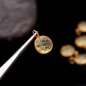 Pendentif en pierre de quartz citron naturel sculpté à la main, charme en argent sterling 925 pour la création de bijoux, 11 mm - Product Image 3