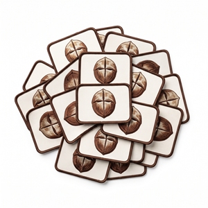 Badge rectangulaire en coquille de noix sculptée, personnalisable en gros, avec bordure marron sergé blanc cassé, appliqué - Product Image 1