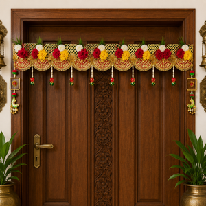 Premium Handmade Eco-Friendly Plastic <b>Floral</b> Bandhanwar Toran Hanging Decor for Main Door Festival Decor Reusable Modern Design - Product Image 4