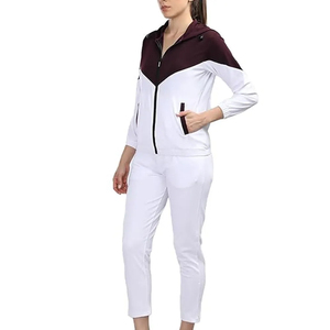 Women's Casual Loose <b>2</b>-<b>Piece</b> Winter Tracksuit Set <b>White</b> Burgundy Solid Hooded Zipper Long Sleeve Knitted Polyester Eco-Friendly - Product Image 2