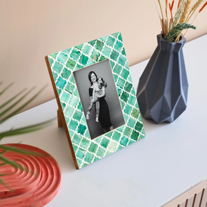 Mother of Pearl Inlay Eco-Friendly Resin <b>Photo</b> <b>Frame</b> Handcrafted Light Blue Tabletop <b>Frame</b> - Product Image 5