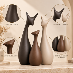 Ensemble de 3 sculptures abstraites de chats |   Figurines Artisanales Modernes en Aluminium Écologiques pour Salon, Bureau, Table Console - Product Image 2