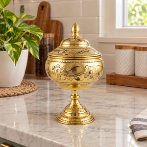 Bold Blossom Durable Blue Copper Enamel Brass Creamer Pots Ornate Dome Lid Footed <b>Bowl</b> Modern Luxury Design <b>for</b> Traditional - Product Image 6