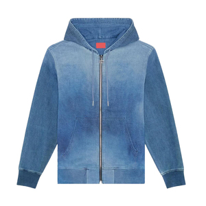 <b>Men's</b> Dip Dye Hooded Zip-Up Sweatshirt Regular Fit Gradient <b>Blue</b> Cotton French Terry Casual Autumn Wear - Product Image 1