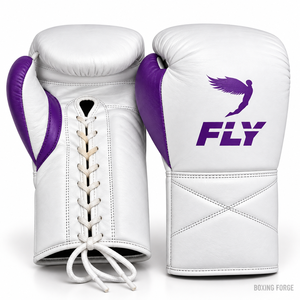 Fly White Leather <b>Boxing</b> <b>Gloves</b> with Purple Accents Lace-Up Training <b>Gloves</b> for <b>Boxing</b> Unisex 14 Years & Up - Product Image 4