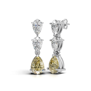 Boucles d'oreilles pendantes de luxe en or blanc 18 carats avec diamant jaune taille poire certifié IGI, plaqué rhodium, pour mariage et fiançailles - Product Image 1