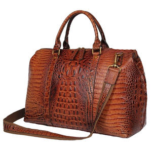 Sac de voyage en cuir grande capacité avec garniture en cuir marron, fermeture éclair, sac de week-end, sac de sport pour hommes et femmes, vente en gros - Product Image 6