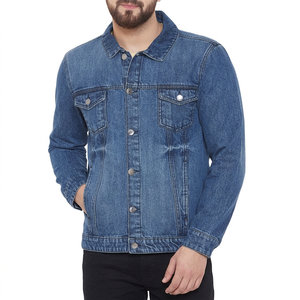 Blouson Bomber en Jean pour Homme, Col Rabattu Décontracté, Coupe Droite, Coton Bleu Délavé, Respirant, Boutons Pression, Style Automne - Product Image 4
