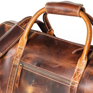 Sac de voyage en cuir véritable, forme Boston, pour homme, bandoulière, fermeture éclair, style classique, marron, durable, capacité 20-35L - Product Image 2