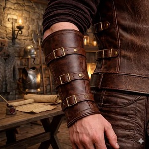 เสื้อกั๊กหนังไวกิ้งทำมือ คอปกขนสัตว์ - ชุดนักรบยุคกลาง - ชุดแฟนซีงานรีเนซองส์ - เสื้อกั๊กสีน้ำตาลแบบดิสเทรส - สำหรับ LARP - Product Image 2