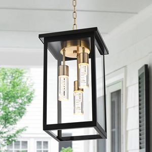 5CCT LED <b>Large</b> Outdoor Pendant Light Fixtures with Integrated 3-Light Black Brass Hanging <b>Lantern</b> Includes LED Integrated Bulbs - Product Image 1