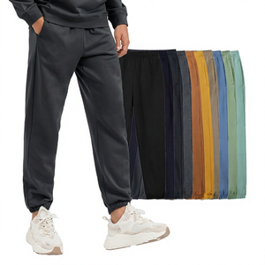 Men's Gray Sweatpants <b>Elastic</b> <b>Waist</b> Pleated Front Side Pockets Casual Heavyweight Cotton Breathable Straight Fit <b>Trousers</b> - Product Image 4