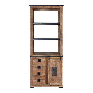 <b>Rustic</b> Wood <b>Wardrobe</b> with Sliding Door 4 Drawers 3 Shelves Storage Bedroom Furniture Freestanding Solid Wood Design - Product Image 1