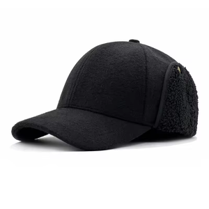Wool Baseball Cap with Ear Flaps 6 Panel Winter Fleece Hat Unisex Outdoor Casual - Product Image 2