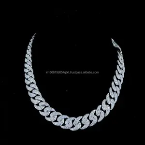 VVS Moissanite High Quality Diamond Cuban Chain 925 Sterling Silver White Gold Plated Necklace Chain