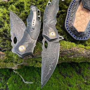 มีดพับเหล็กดามัสกัส EDC สำหรับพกพา ด้ามจับแบบกำหนดเอง ปรับทิศทางการจับได้ ล้างในเครื่องล้างจานได้ มีดสำหรับกิจกรรมกลางแจ้งที่ทันสมัย - Product Image 5