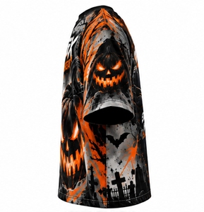 Camiseta de manga corta con estampado de calabaza y murciélago de Halloween para hombre, cuello redondo, estilo casual con diseño estampado - Product Image 4